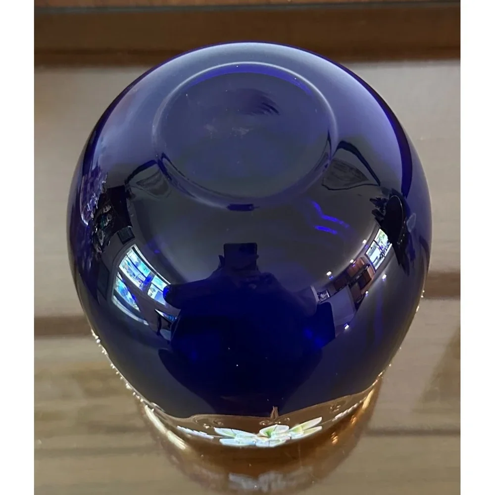 VTG Egermann Bohemian/Czech Cobalt Blue Vase Gold Gilded Enameled 3D Flowers 6.5